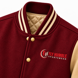 <b>Fly</b> Humble Sportswear <b>Men's</b> Varsity <b>Jacket</b> Maroon Beige Sleeve Solid Color Button Front Casual Autumn Wear wholesale rate - Product Image 6