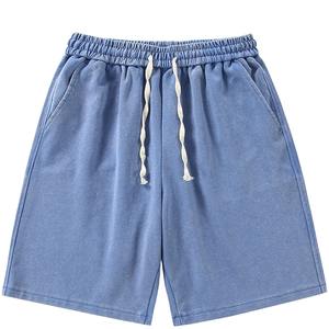 Shorts d'été décontractés amples en coton pur 320G style américain, délavés, effet vieilli, dégradé - Product Image 4