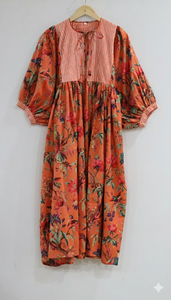 Vestido de Algodón a Rayas Sencillo para Mujer, con Botones, Largo hasta la Rodilla, Mangas Abullonadas, Corte Entallado, Colección Boutique Étnica de Verano, Lavable - Product Image 2