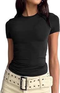 T-shirt court d'été pour femme avec logo personnalisé, col rond, manches courtes, 100 % coton respirant, coupe ajustée - Product Image 3