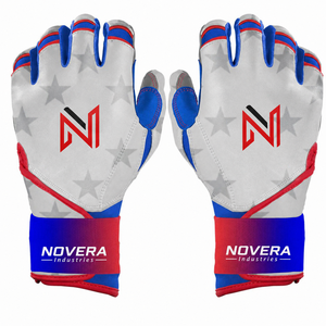 NOVERA INDUSTRIES Custom Logo Premium Leather Baseball Batting Gloves <b>Hook</b> Loop Closure Strong Grip Breathable Training OEM ODM - Product Image 1