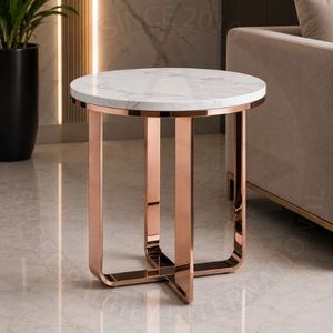 Luxury Black PVD Stainless Steel Marble <b>Side</b> <b>Table</b> Shree Radhey International SRI-NS06 Modern <b>Chrome</b> Base Diwali Living Room - Product Image 2