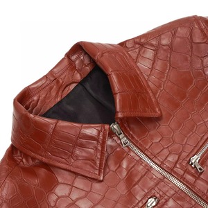 Veste en cuir véritable gaufré croco OEM pour homme, style motard, vêtement d'extérieur tendance, fabricant et fournisseur sur mesure - Product Image 4