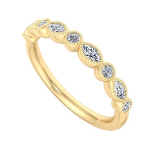 Anillo Vintage con Diamantes Cultivados en Laboratorio, Corte Marquesa y Redondo, con Banda Milgrain, Oro de 14K/18K, Anillo Apilable para Boda o Aniversario - Product Image 6