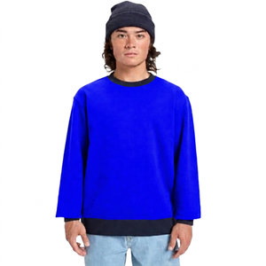Men's Oversized Solid <b>Navy</b> Cotton Crew Neck Pullover <b>Sweatshirt</b> Casual Autumn Wear - Product Image 4