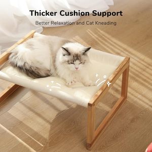 Hamaca para gatos, cómodo sofá de terciopelo para gatos de interior, perchero elevado de madera para gatos, sofá para mascotas de 21 pulgadas, cama para perros de exterior, para animales pequeños - Product Image 2