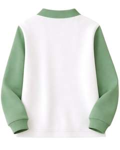 Sudadera Polo de Manga Larga para Hombre, Color Verde Salvia y Blanco, con Cierre de Cremallera, Paneles Acanalados, Estilo Casual, de Forro Polar, para Uso Diario - Product Image 2