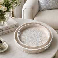 Plateau ottoman en os fait main avec incrustation de coquillages, décor floral/géométrique, plateau de service décoratif, plateau de table basse, design moderne style ferme
