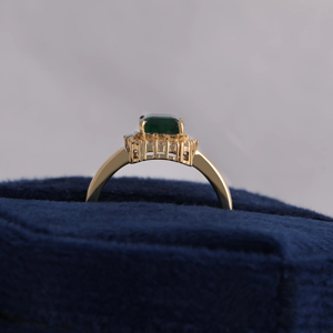 Women's white Gold Emerald Cut Gemstone Ring Pave Setting Classic Style Engagement Ring - Product Image 2