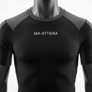 Men Short Sleeve <b>Compression</b> <b>Shirt</b> <b>Black</b> Gray Shoulder Panel Gym Fitness Running Training Sportswear Performance Base Layer - Product Image 3