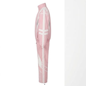 Women <b>Pink</b> <b>Tracksuit</b> Full Sleeve Zipper Closure Color Blocking Sporty Style Lightweight Polyester Material Loose Fit Spring Wear - Product Image 4