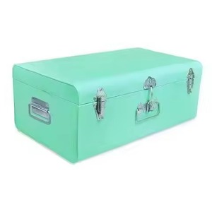 Yellow and White Two Tone Metal Storage Trunk <b>Box</b> Powder Coated Iron Decorative with <b>Chrome</b> Silver Latch Front Lock Center - Product Image 3