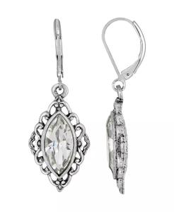 Silver-Tone Crystal Diamond <b>Drop</b> Lever <b>back</b> Earrings | 2028 - Product Image 1
