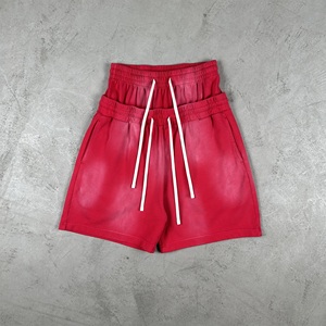 New Arrivals Summer Unisex Jogger Shorts 100% Cotton Distressed Sun Faded Double Waist <b>Layer</b> Plain Blank Sweat Shorts - Product Image 6