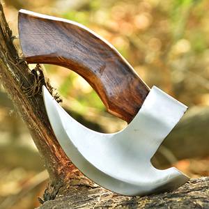 Hache à pizza Viking en acier forgé à haute teneur en carbone de qualité industrielle, manche en bois de rose gravé, couteau à pizza en cuir – Vente chaude - Product Image 6