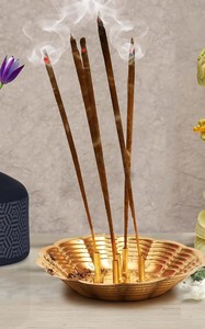 Porte-encens en laiton pour Pooja, support pour bâtonnets d'encens avec récupérateur de cendres, rond décoratif doré de 4 pouces, base en bois pour la décoration intérieure - Product Image 4