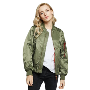 Smooth Texture Ribbed Collar Comfortable Fit Fashion Apparel <b>Women</b> <b>Bomber</b> <b>Jacket</b> Premium Satin Outerwear Lightweight Fabric - Product Image 4