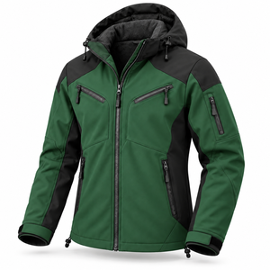 Veste Softshell Homme Hiver Marque Blanche Blocs de Couleurs Décontractée pour l'Extérieur Doublure Polaire Coupe-Vent à Capuche Zippée - Product Image 2