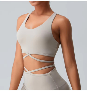 เสื้อชั้นในกีฬาสำหรับผู้หญิงไซส์ใหญ่ พิมพ์โลโก้ได้ตามต้องการ ระบายอากาศได้ดี แห้งเร็ว ทรง Racerback ยืดหยุ่นสูง สีพื้น สำหรับโยคะ - Product Image 2