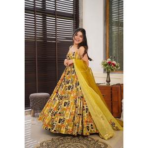 Vestido Anarkali de Diseñador con Dupatta, Ideal para Fiestas - Talla XS, Lehenga Choli de Poliéster - Product Image 1
