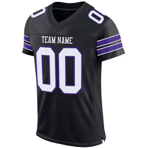 Maillot de football américain personnalisé noir et bleu, col en V, manches courtes, maille respirante, 100% polyester, pour homme adulte, sport - Product Image 1