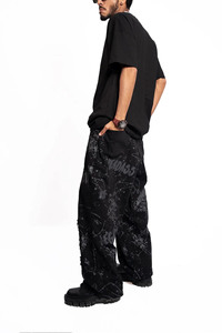 Camiseta Negra Oversize para Hombre con Cuello en Contraste y Estampado SV, Estilo Urbano, de Algodón, Ajuste Holgado, Manga Corta, Informal, Top de Verano Suave y Transpirable - Product Image 4