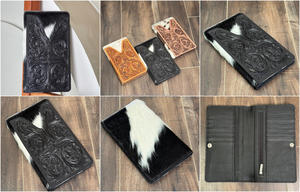 Factory Direct Manufacture Men's Wallet <b>Purse</b> Hand Tooled Cowhide Leather Design Genuine Leather Long Bi-Fold Wallets for Unisex - Product Image 3