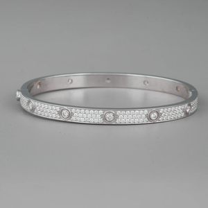 Classic Stainless Steel Diamond <b>Bangle</b> <b>Bracelet</b> Rhodium Plated Pave Setting For Women's Fashion Jewelry Gift - Product Image 2
