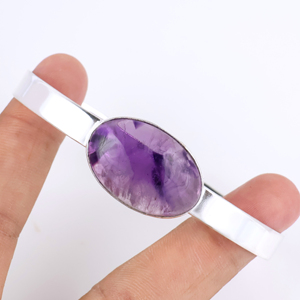 Natural Amethyst Gemstone <b>Bracelet</b> 925 Sterling <b>Silver</b> Plated Adjustable <b>Cuff</b> <b>Bracelet</b> for Women Handmade Jewelry For Women - Product Image 1