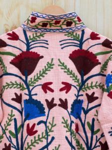 Indian Handmade Peach Cotton Suzani Embroidered Jacket <b>Coat</b> for <b>Women</b> Casual Winter Outerwear Open Front Bridesmaids Gift - Product Image 5