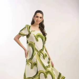 เดรสสีเขียวเขตร้อนแฟชั่นปี 2026 ผ้าฝ้ายผสมเนื้อนุ่ม น้ำหนักเบา แขนครึ่งตัว สไตล์ลำลอง สำหรับสุภาพสตรี เหมาะสำหรับวันหยุดพักผ่อนที่รีสอร์ท - Product Image 5