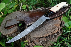Couteau de chef Viking Art fait main pour le filetage, lame en acier Damas 3mm à bord plat, dos droit, manche en os et corne, 12 pouces, cuisine DIY - Product Image 4