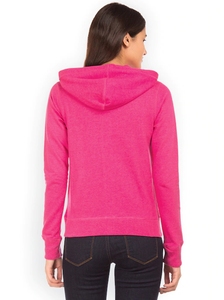 Sweat-shirt à capuche rose pour femme, en coton mélangé, tricoté, coupe classique, style automne - Product Image 2