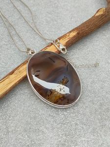 Colgante de Plata de Ley con Ágata Dendrítica Grande Hecho a Mano, Joyería Elegante, Regalo de Aniversario - Product Image 4