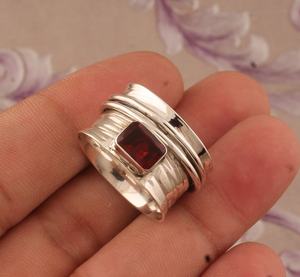 Wholesale Natural Garnet <b>Spinner</b> <b>Ring</b> 925 Sterling Silver Handmade Rotating Fidget <b>Ring</b> Vintage Multi Band Red Gemstone <b>Ring</b> - Product Image 1
