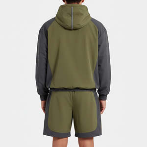 Ensemble court de survêtement streetwear noir en coton 100 %, coupe-vent imprimé écologique deux pièces personnalisé, vente en gros - Product Image 6