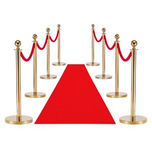 Ensemble de 8 barrières de contrôle de foule pour tapis rouge avec poteaux en acier inoxydable doré et 6 cordes en velours rouge, fournitures pour fêtes - Product Image 1