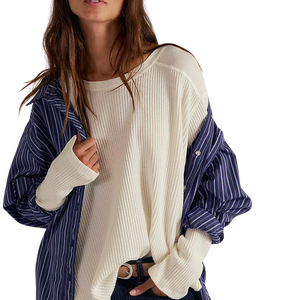 Camiseta de Mujer con Logotipo Bordado Personalizado, Cuello Redondo, Manga Larga, Corte Holgado, Estilo Casual Básico, 100% Algodón - Product Image 4