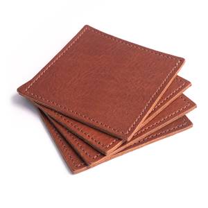 Premium Cowhide Leather Coasters Set Durable Drink Coaster Heat Resistant <b>Table</b> Protection Retail Use GLC-0063 - Product Image 3