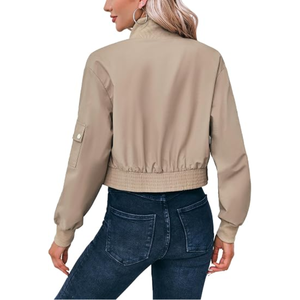 <b>Women</b>’s Cropped Bomber <b>Jacket</b>, Lightweight <b>Zip</b>-<b>Up</b> Short <b>Jacket</b>, Casual Stand Collar Coat for Fall and Everyday Wear - Product Image 5