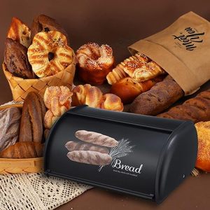 Contenedor de Pan Negro con Tapa Abatible Hermética, Recipiente para Almacenamiento de Alimentos en la Cocina, Conservación de Frescura, Minimalista - Product Image 1