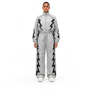 Nylon Black Tracksuit <b>Set</b> with Athletic Jacket and Pants for Sports Training Fitness Running Workout and Outdoor Activities - Product Image 1