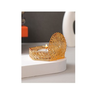 Gold Ginkgo Leaf <b>Tea</b> Light <b>Candle</b> Holder Modern Circular Metal Votive Stand with Square Base for Home Decor Table Centerpiece - Product Image 4