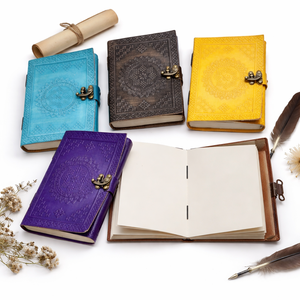 Wholesale Custom Purple Embossed Leather Journal <b>Lock</b> Handmade Vintage Diary Spellbook Grimoire Book of Shadows - Product Image 3