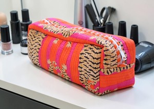 Quilted Cotton Cosmetic Bag Set Tiger Print <b>Makeup</b> Pouch Zipper Toiletry Organizer Travel <b>Case</b> - Product Image 6