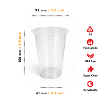 Vaso de Plástico PP de Polipropileno de Gran Tamaño y Forma Ancha, Tamaños Jumbo de 18, 22 y 26 Onzas (7, 8 y 9 gr) para Cerveza y Boba, de Indonesia