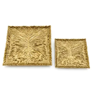 Juego de Platos Decorativos de Aluminio con Acabado Dorado, Diseño de Plumas Texturizadas, Platos Cuadrados de Metal para Decoración de Hogar de Lujo - Product Image 5