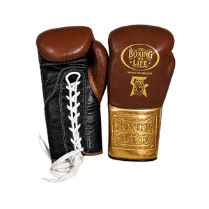 Guantes de Boxeo de Cuero No Boxing No Life, Negros con Dorado en Relieve, con Cordones, Hechos en México, para Entrenamiento en Gimnasio, Juveniles, MMA, Sparring - Product Image 5