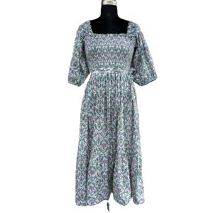 Women's Stylish Sweet Eco-Friendly Voile Cotton <b>Summer</b> Maxi <b>Dress</b> Block Printed Short-Sleeve Indian Party <b>Dress</b> Pleated Design - Product Image 1