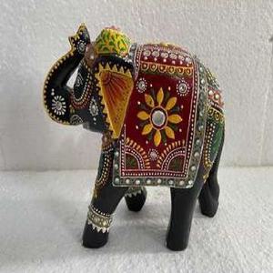 Statue d'éléphant élégante faite à la main en bois pur sculpté, forme personnalisée, peinte, artisanat écologique, article pour décoration autonome - Product Image 3